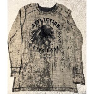 Affliction Thermal sweater Mens XL indian Reversible Skull Graphic Long Sleeve